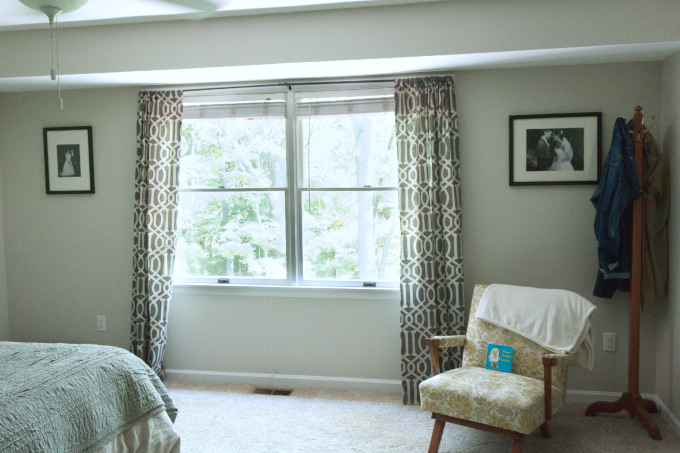 Poorly Hung Curtains and Mod Chair in Master Bedroom