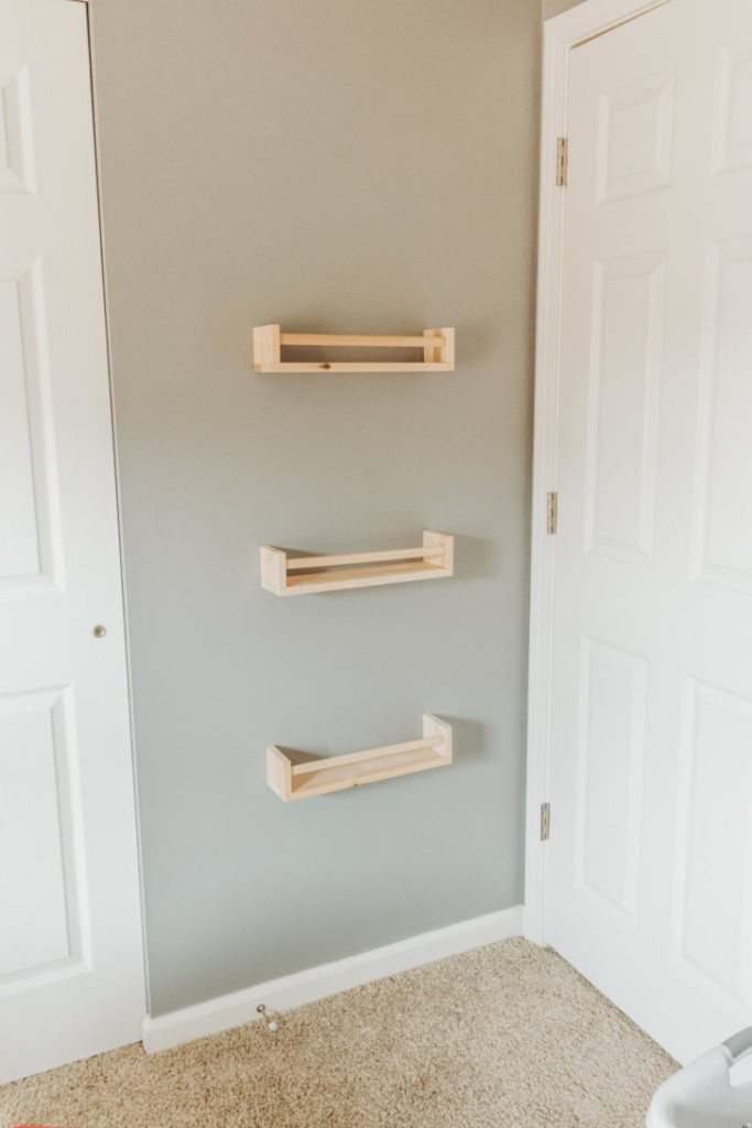 Nursery room toddler bedroom bookshelves storage organizatio IKEA spice racks BEKVAM