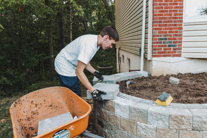 Versa Lok Landscape Retaining Wall Front Yard Cap Stone Placement