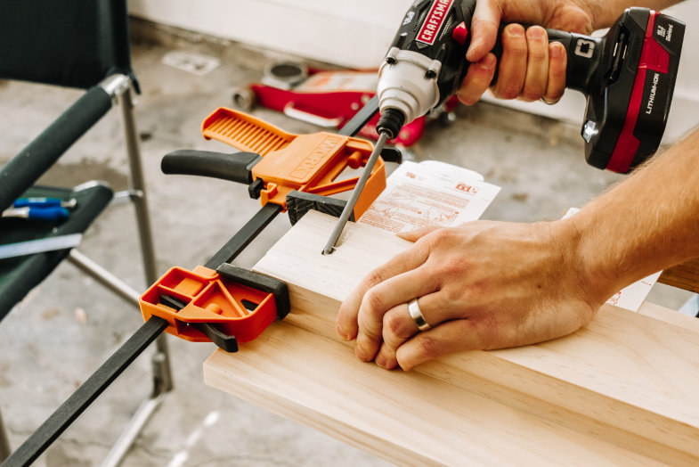 Screwing together boards for DIY picture frame ledge shelf