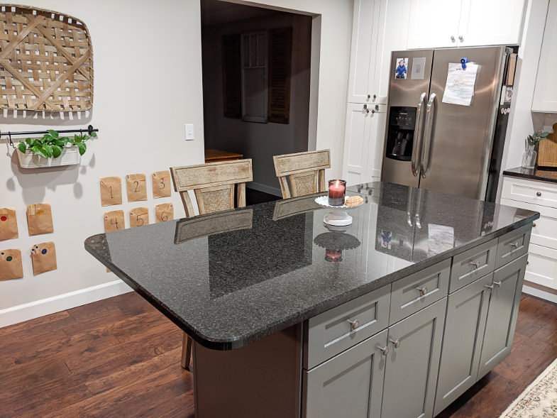 Cushioned bar stool wide angle of kitchen island