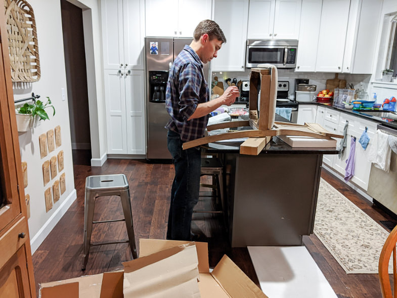 Assembling new bar stools from Kirklands